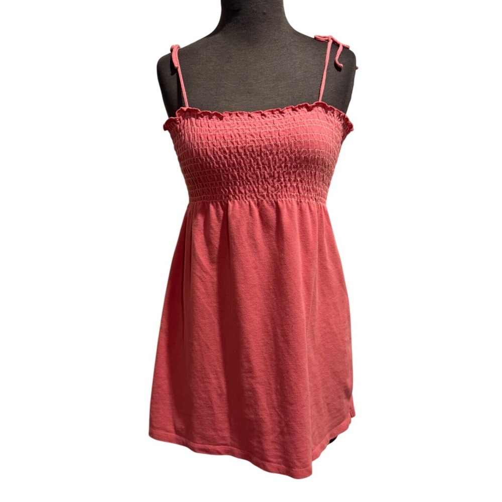 Abercrombie Pink Smocked Cotton Mini Dress Baby doll Medium Tie Strap